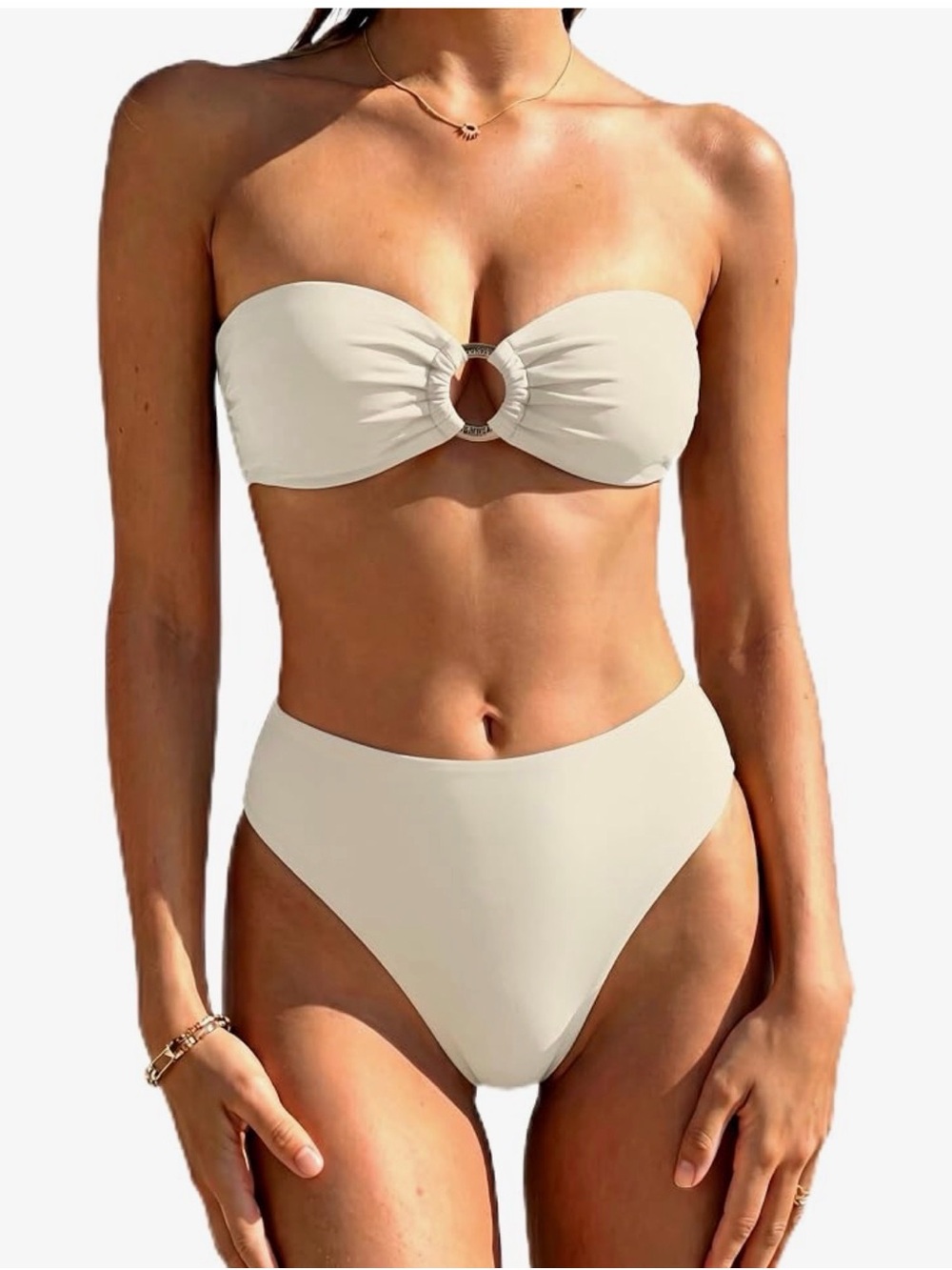 SUUKSESS Women Strapless O Ring Bikini Sets High Waisted 2 Piece Swimsuit